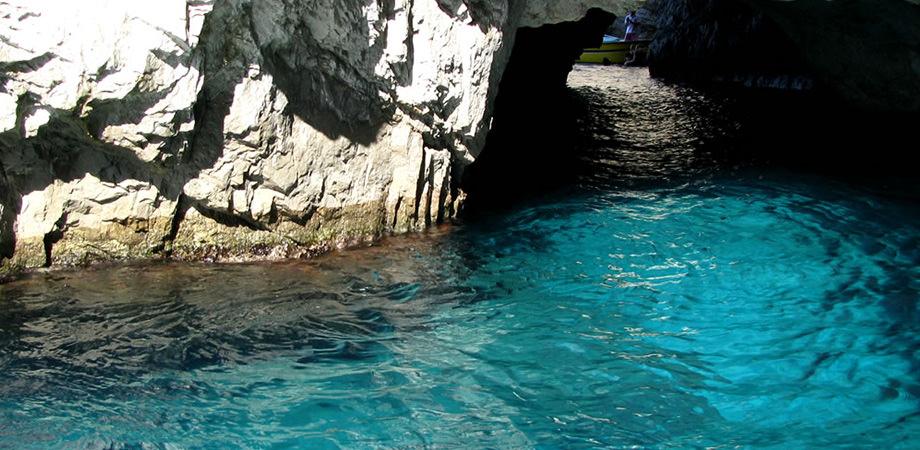 The entrance to the Green Grotto in Capri