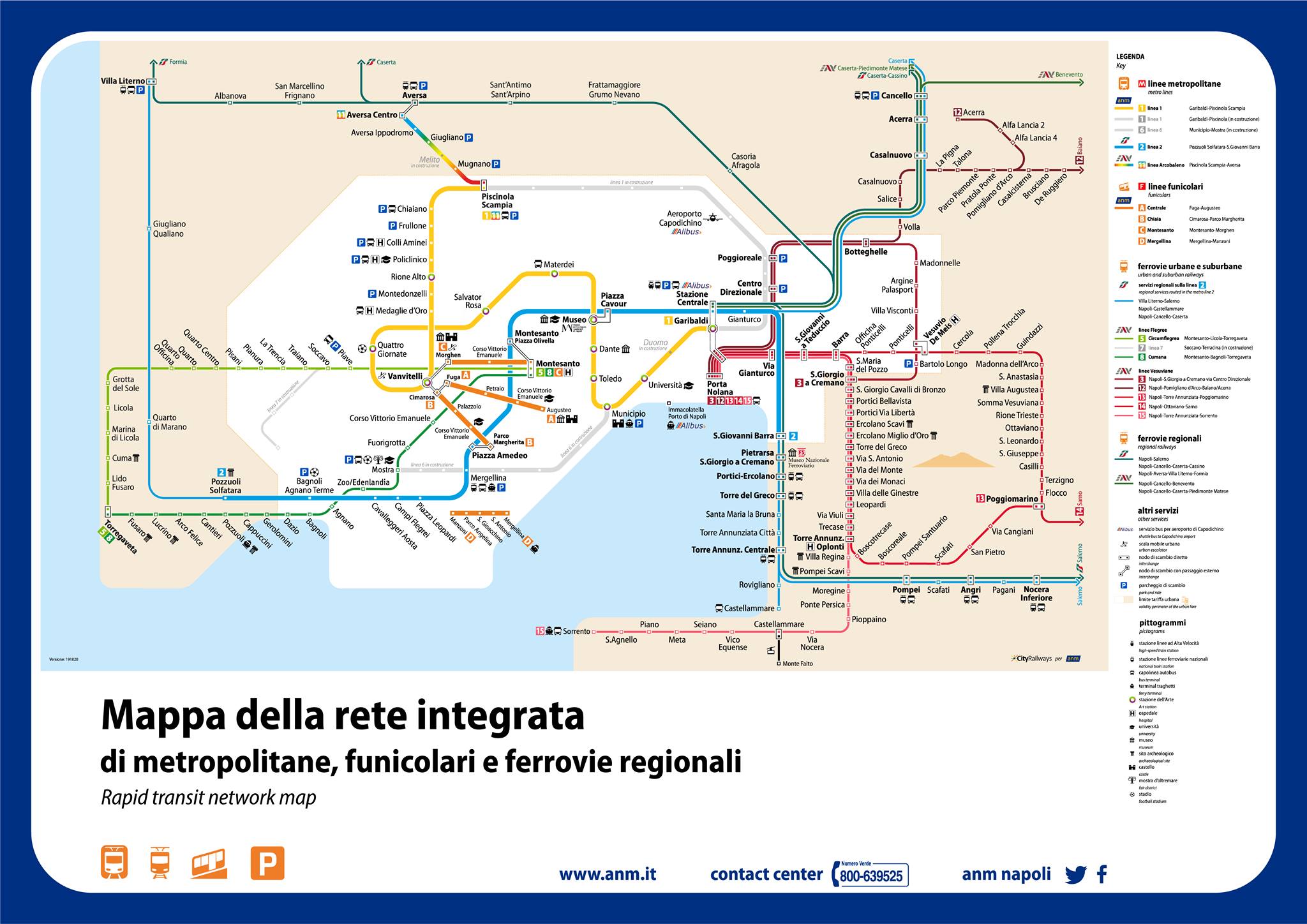 Karte des integrierten Netzes von #metropolitane, Standseilbahnen und Regionalbahnen