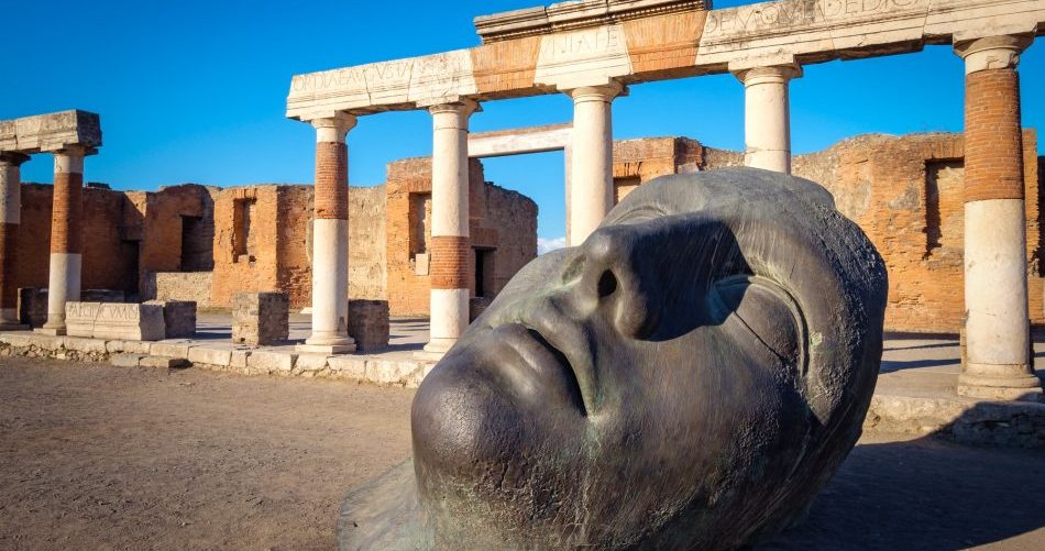 bronze statue in ancient Pompeii