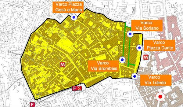 Mappa della nuova Ztl Tarsia Pignasecca Dante a Napoli