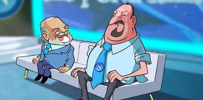 benitez and de laurentiis protagonists of a cartoon on Naples