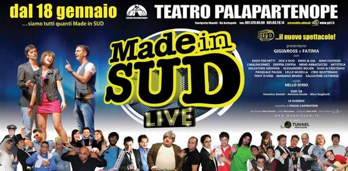 Cartaz do novo show Made in Sud no Teatro Palapartenope em Nápoles