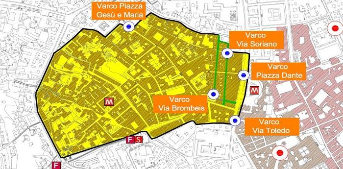 Map of the area closed to traffic of the new Ztl Tarsia-Pignasecca-Dante