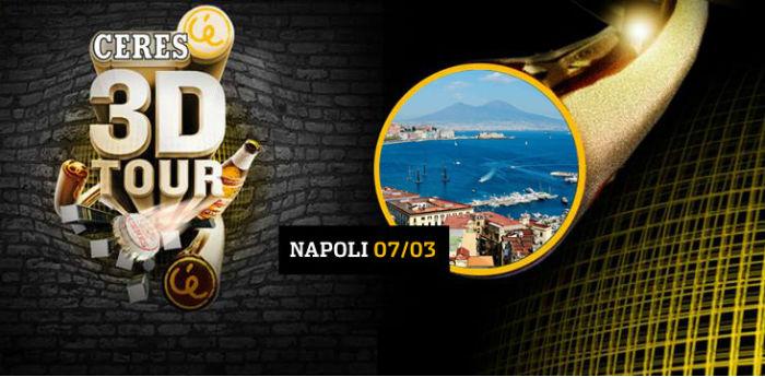 Poster of the Ceres 3D party tour to be held in Naples at the Palapartenope