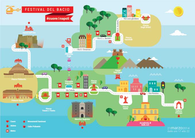 Mapa da rota #cuoredinapoli para o Festival do Beijo