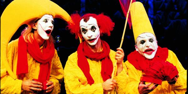 A scene from the Slava's Snowshow show at the Bellini Theater in Naples