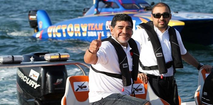 maradona at the naples stage of the XCat Offshore World of Skydive 2014