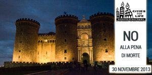 Neapel, nein zur Todesstrafe: Beleuchtetes männliches Angioino für Cities For Life