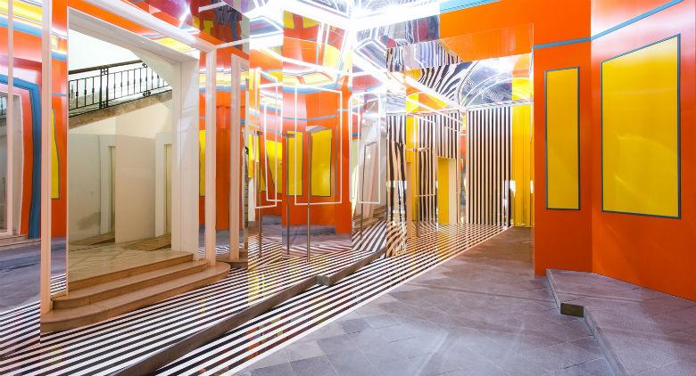 The installation of Daniel Buren at the Madre Museum in Naples