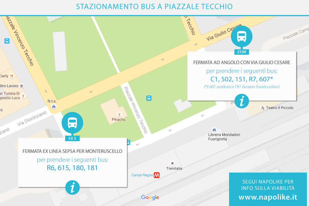 Stazionamento dei bus a Piazzale Tecchio a Napoli