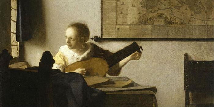 The Vermeer lute player at the Capodimonte Museum in Naples