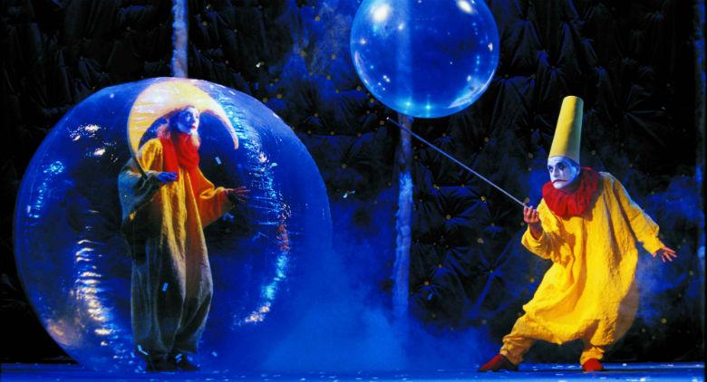 A scene from the Slava's Snowshow show at the Bellini Theater in Naples