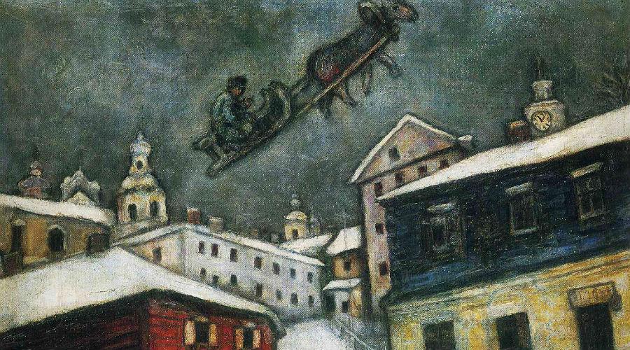 Russian Village, una delle opere di spicco esposte nella mostra di Chagall a Sorrento
