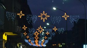 Luminarie di Natale 2017 a Soccavo a Napoli con la Via Lattea, pianeti e stelle