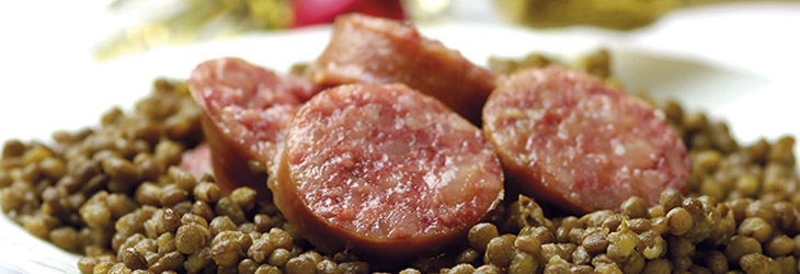 Lentils and pork sausage