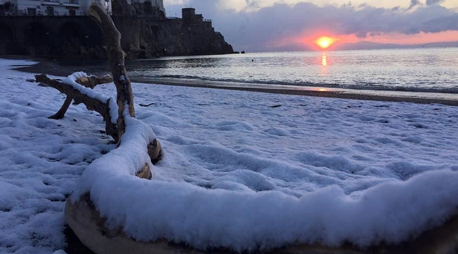 Snow on the sea in the province of Naples