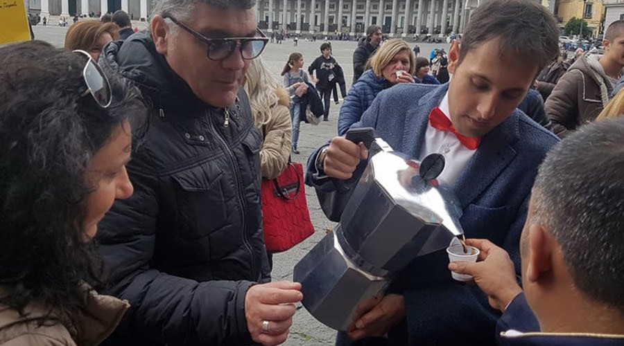 Caffè Gambrinus distributes free coffee in Naples