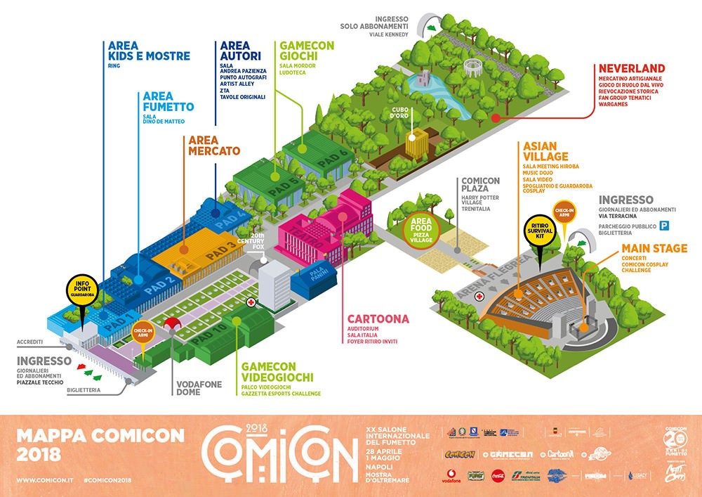 Mapa da Comicon 2018 em Nápoles