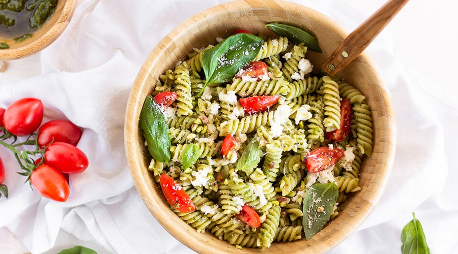 Pasta with salad