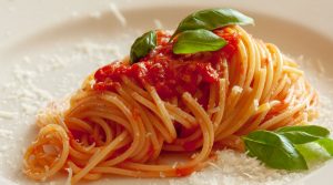 Plate of spaghetti with tomato sauce