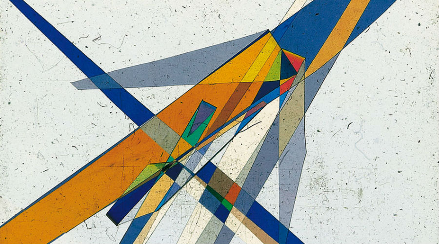 Polarized light slides by Bruno Munari, on display at the Plart Foundation in Naples