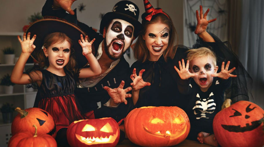 Halloween with costumed children