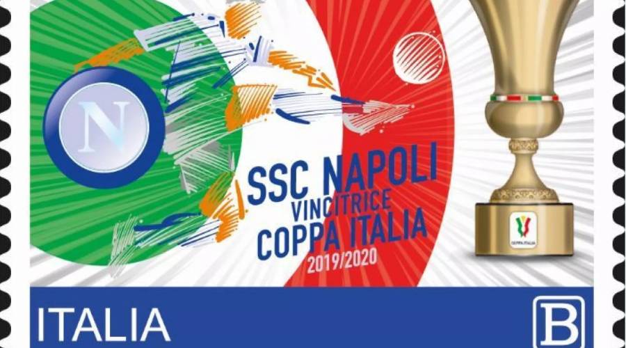 Francobollo celebrativo della Coppia Italia del Napoli