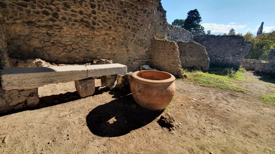 ポンペイの発掘における古代の皮なめし工場