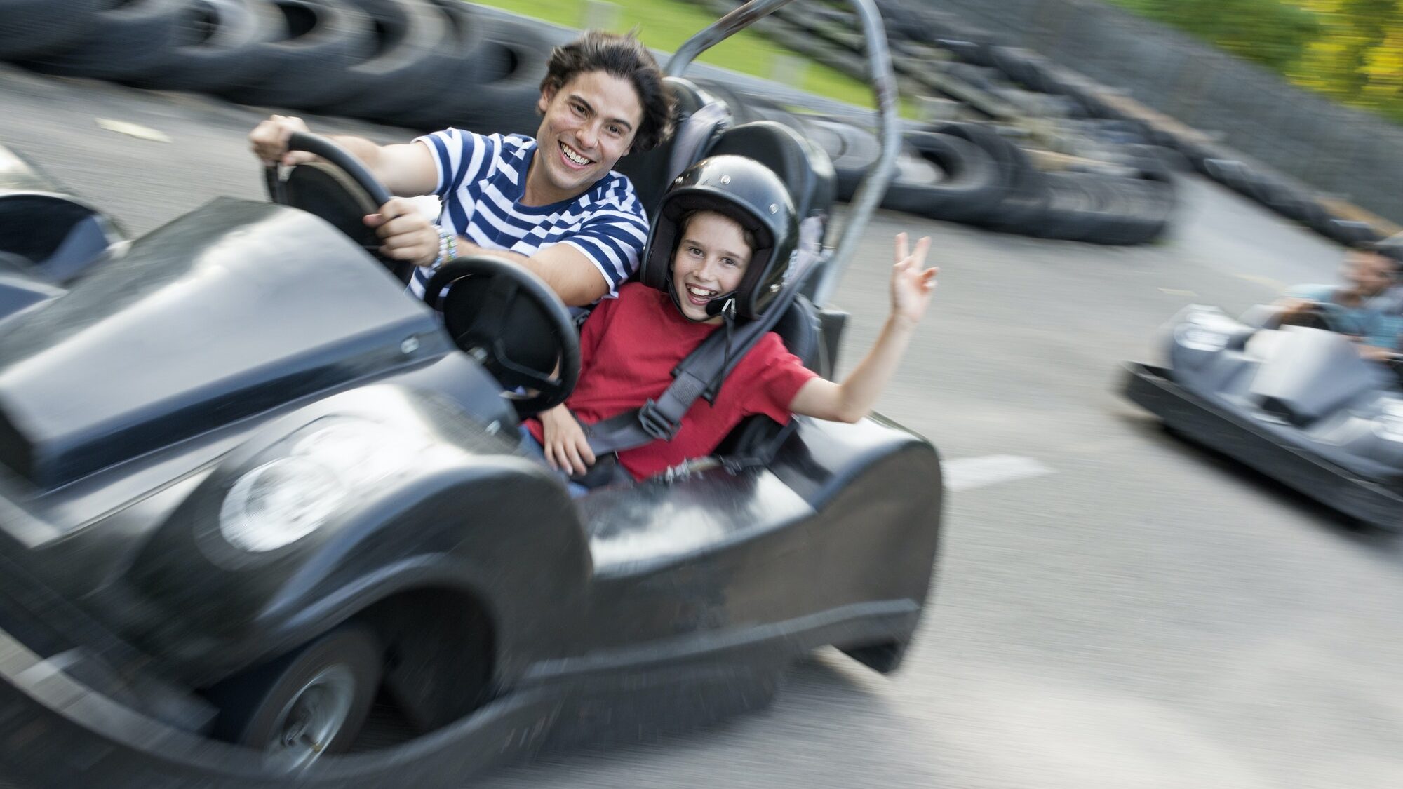 Father and son on go kart