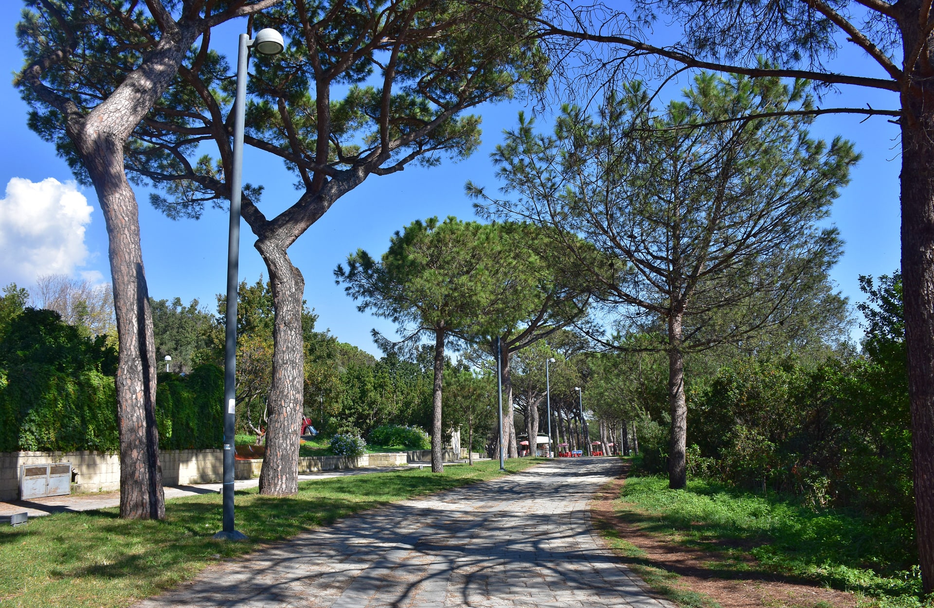 Foto da avenida principal do Parque Virgiliano em Nápoles