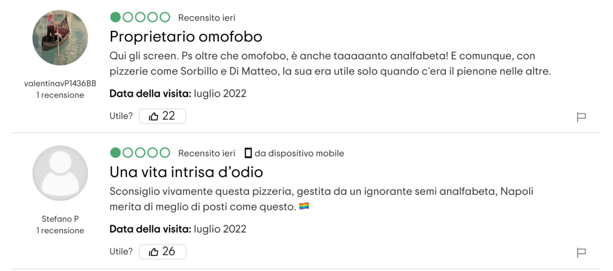 Réactions de Tripadvisor contre la Pizzeria Il Presidente