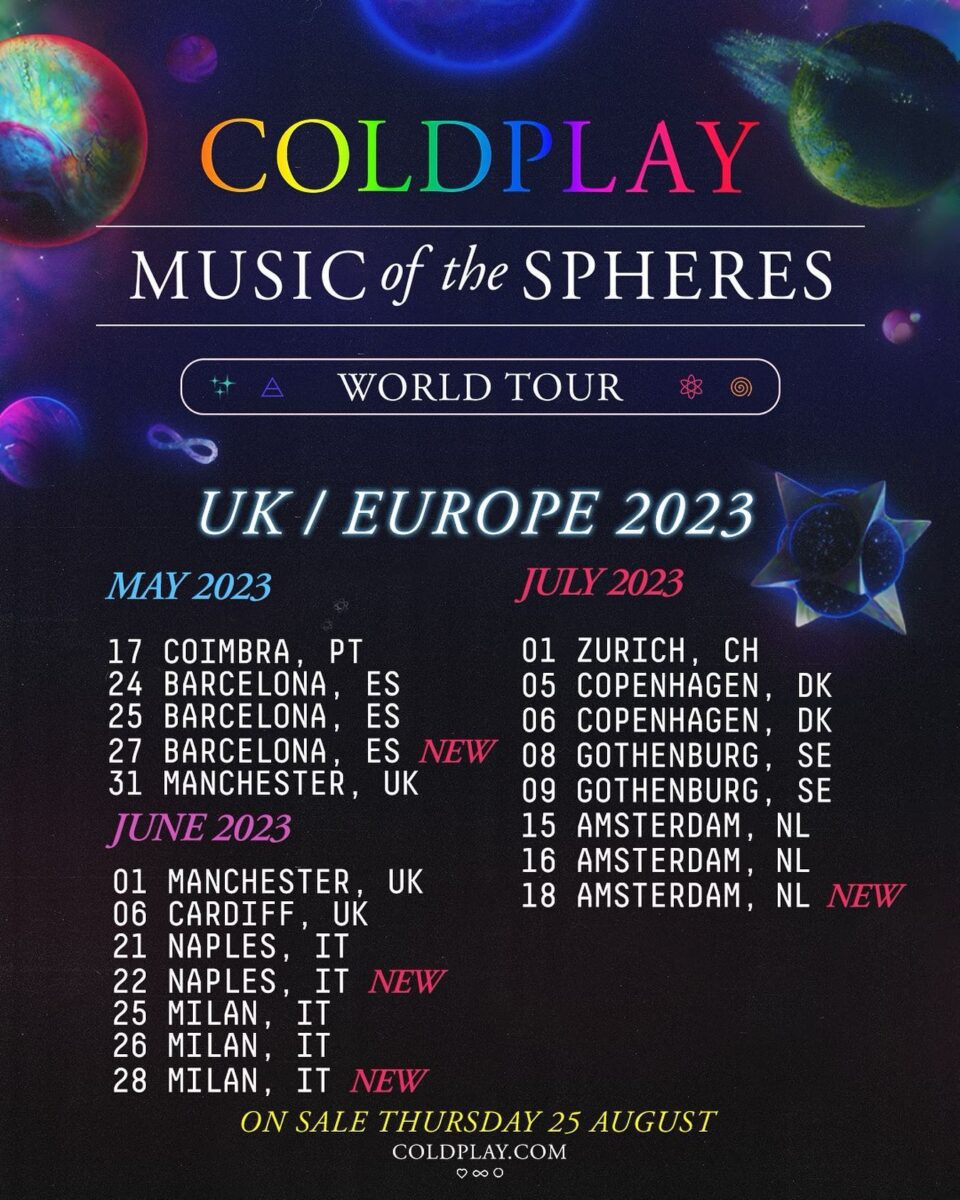 Datas dos shows do Coldplay