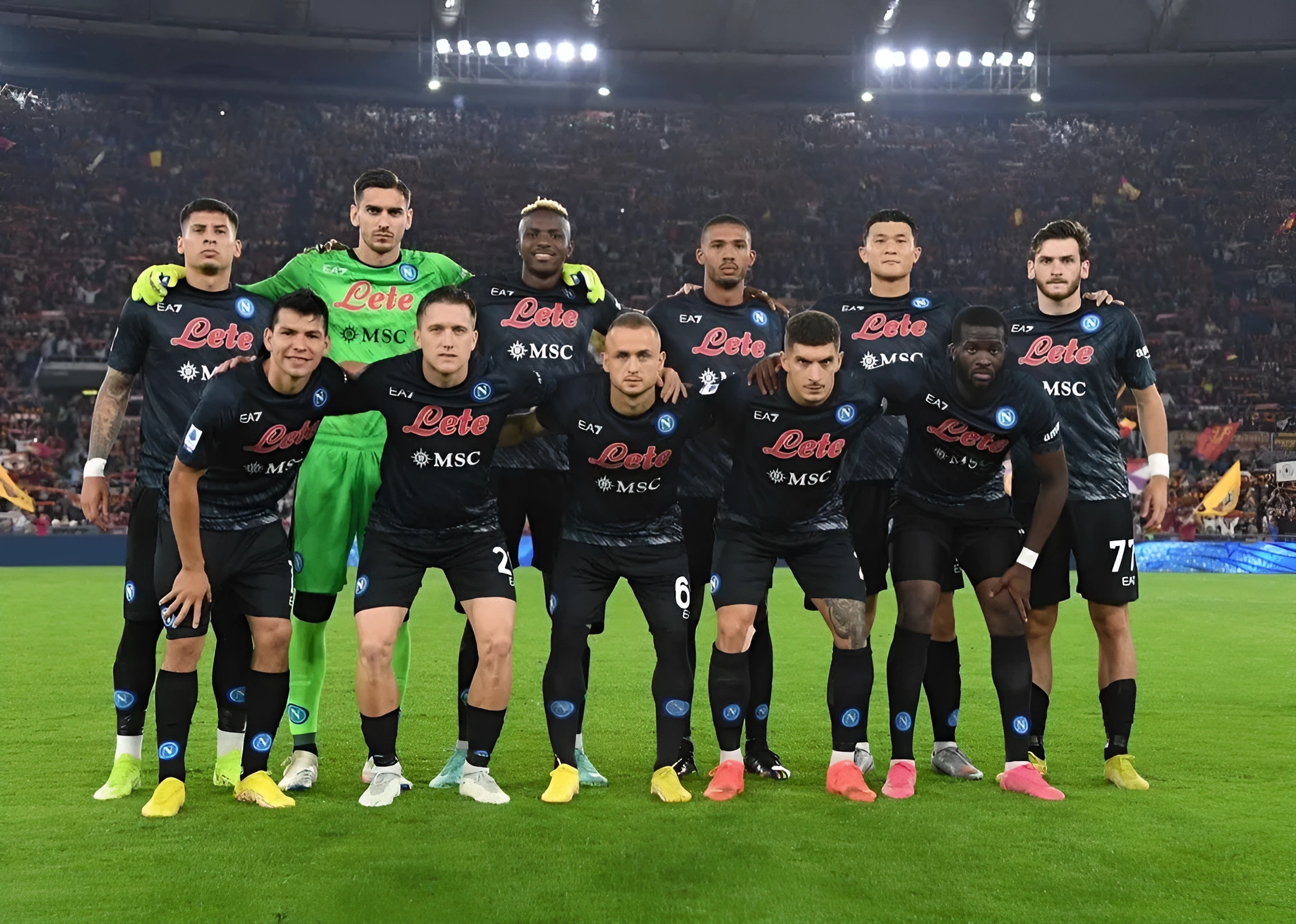 Napoli footballers posing for a team photograph