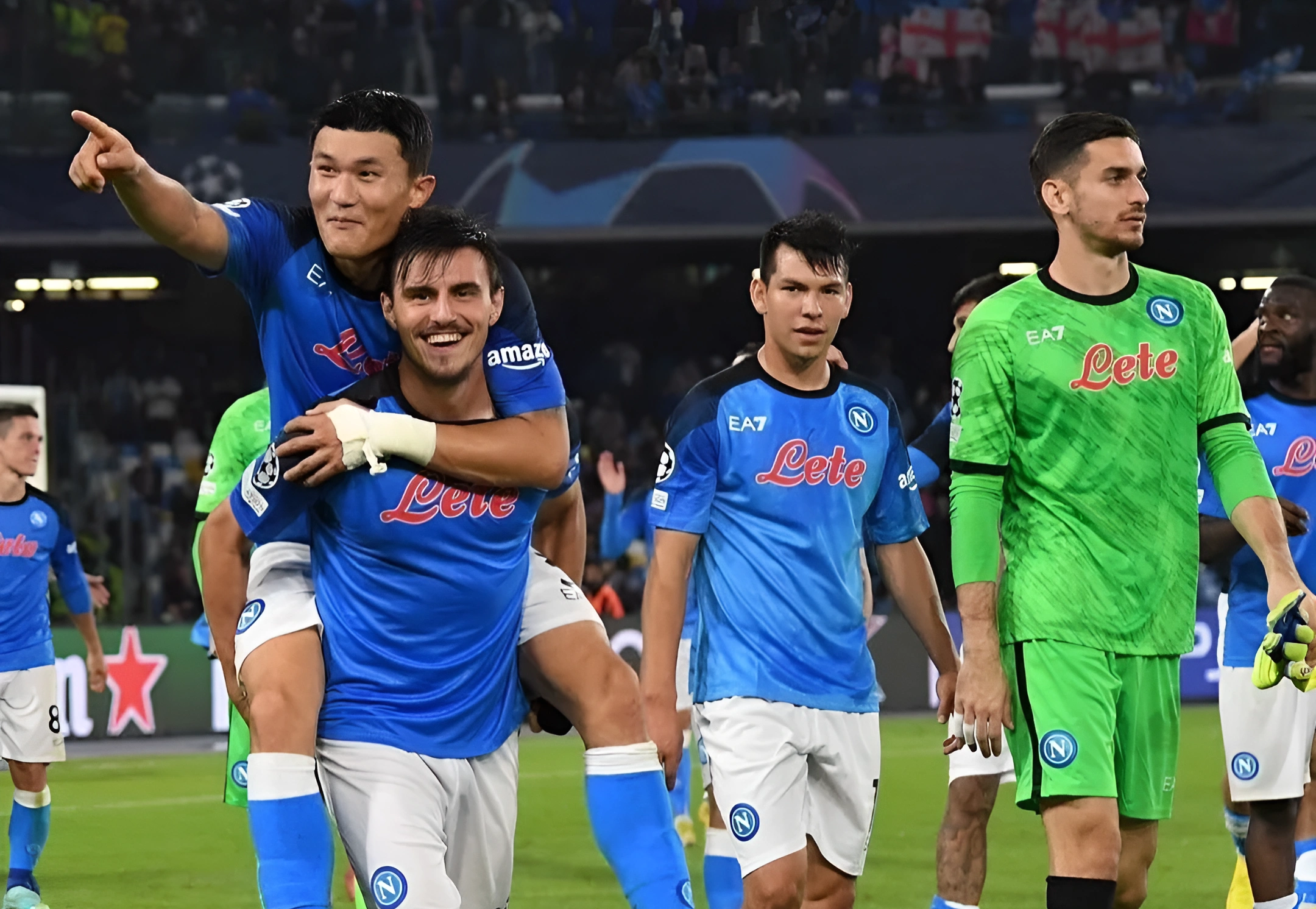 Napoli footballers rejoice after a victory