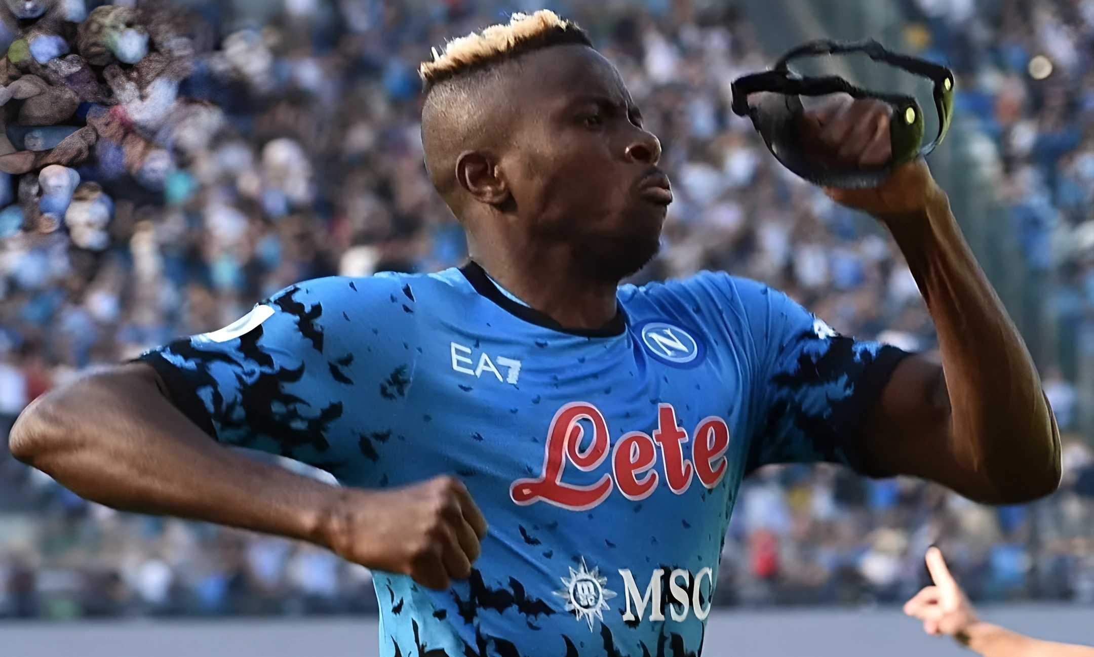 Napoli footballer Victor Osimhen rejoices after a goal