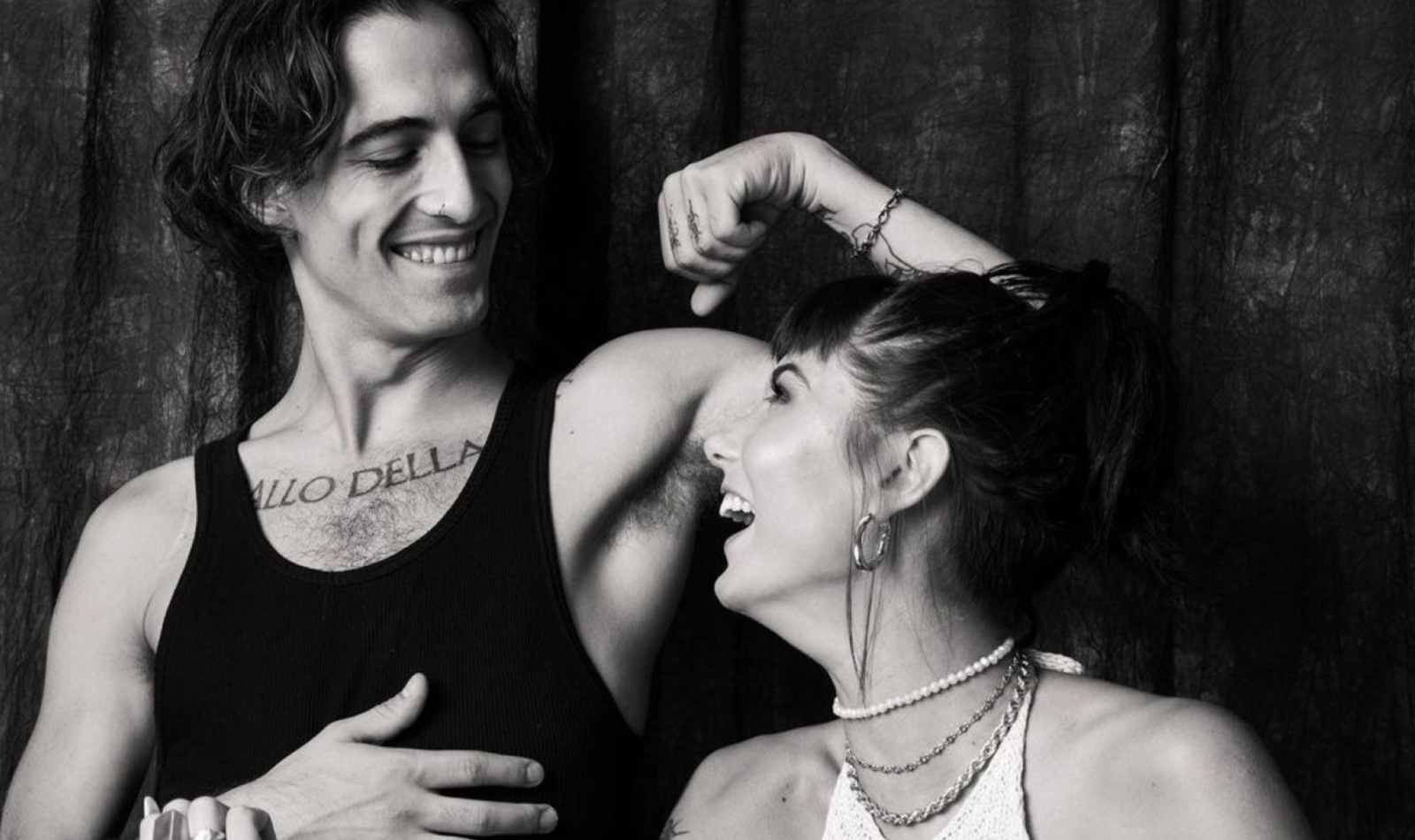 Damiano and Giorgia in a black and white photo