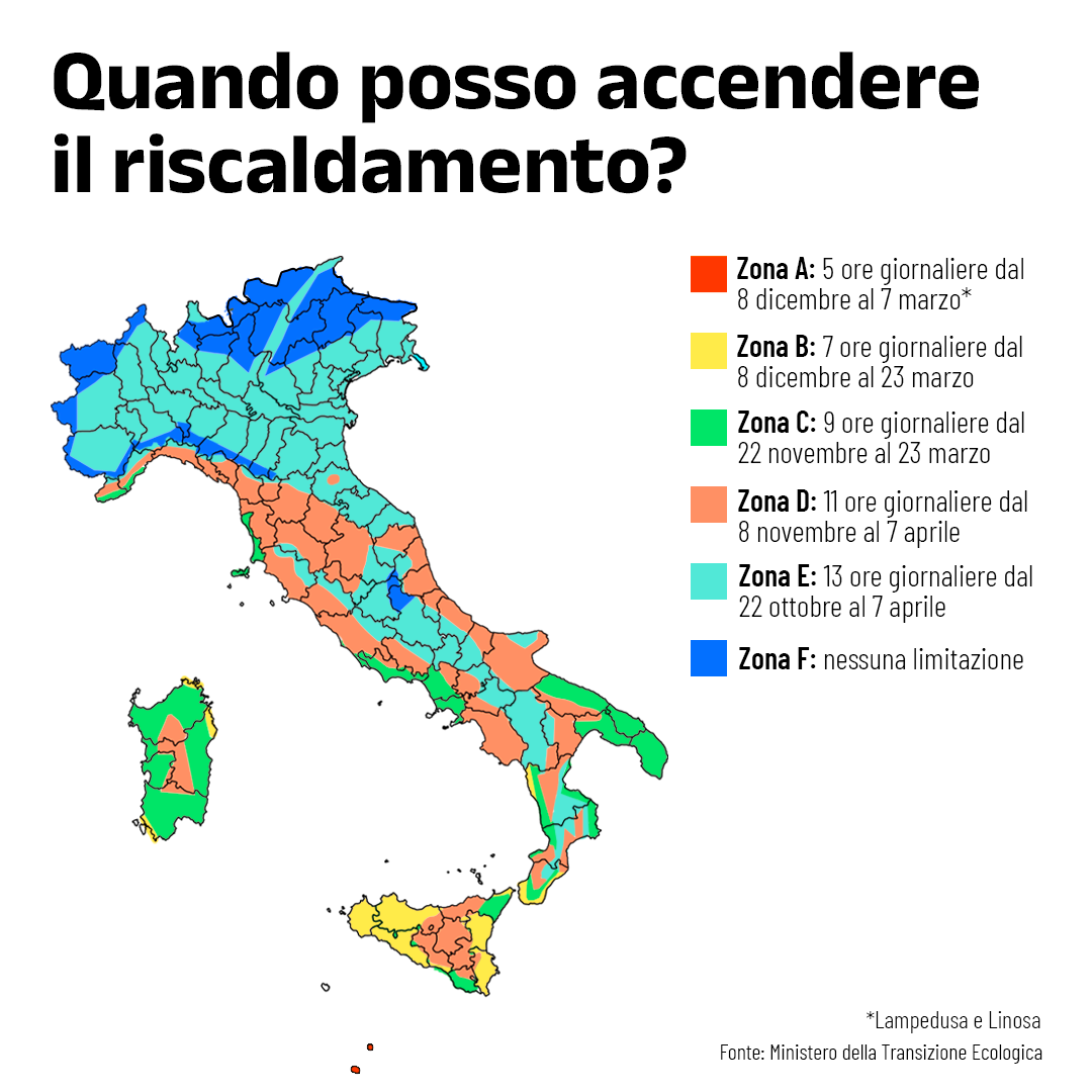 Mapa de calefacción en Italia