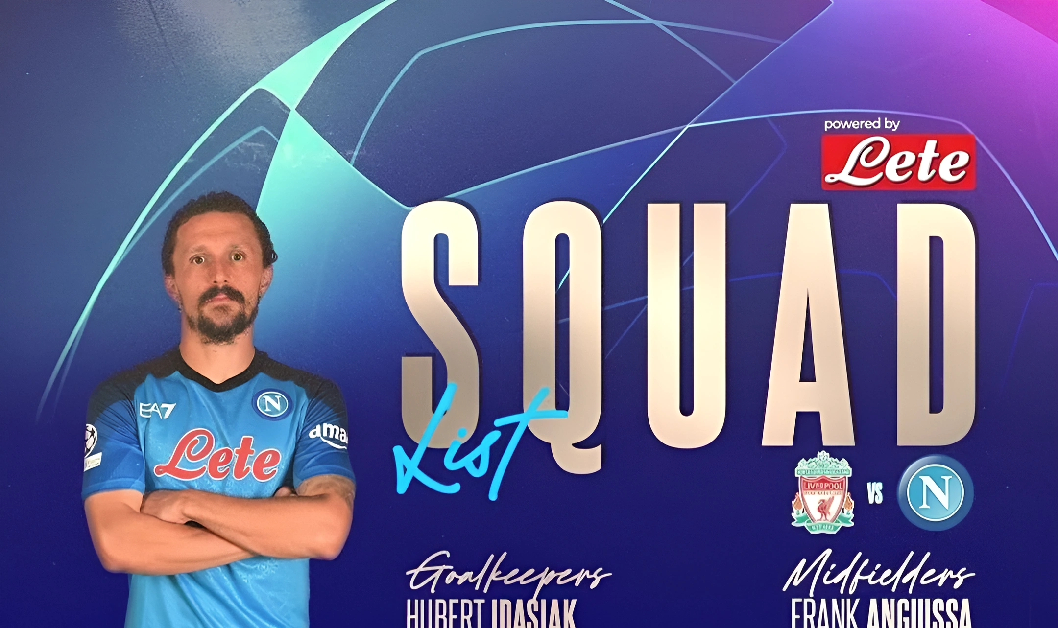 Mario Rui, Napoli footballer, with his arms crossed on a graphic of the Napoli Instagram profile