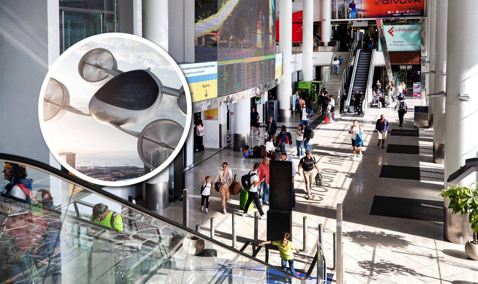 Image of the Flying Taxi with a photo of the Naples airport