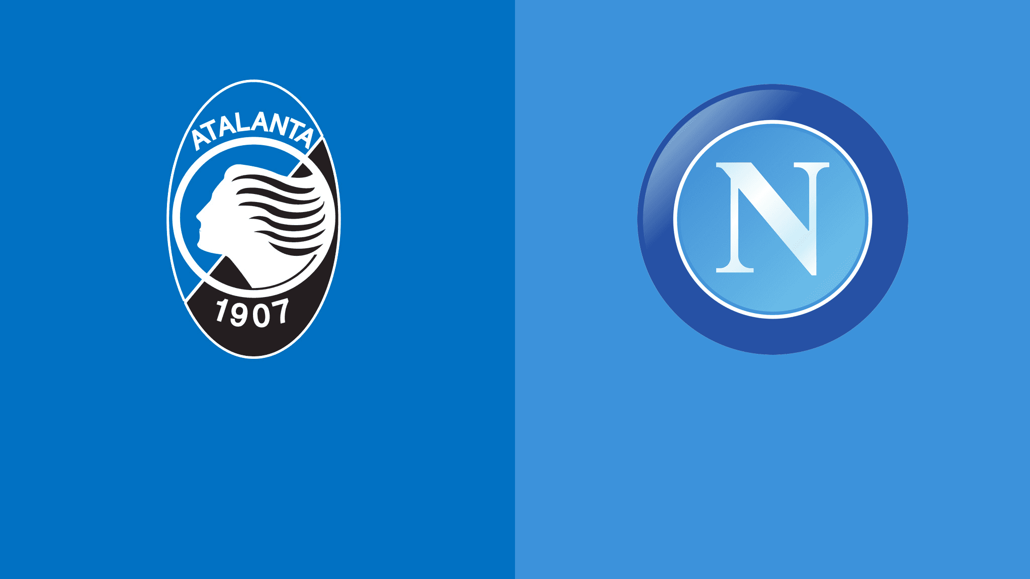 Atalanta and Napoli logos on a blue and light blue background