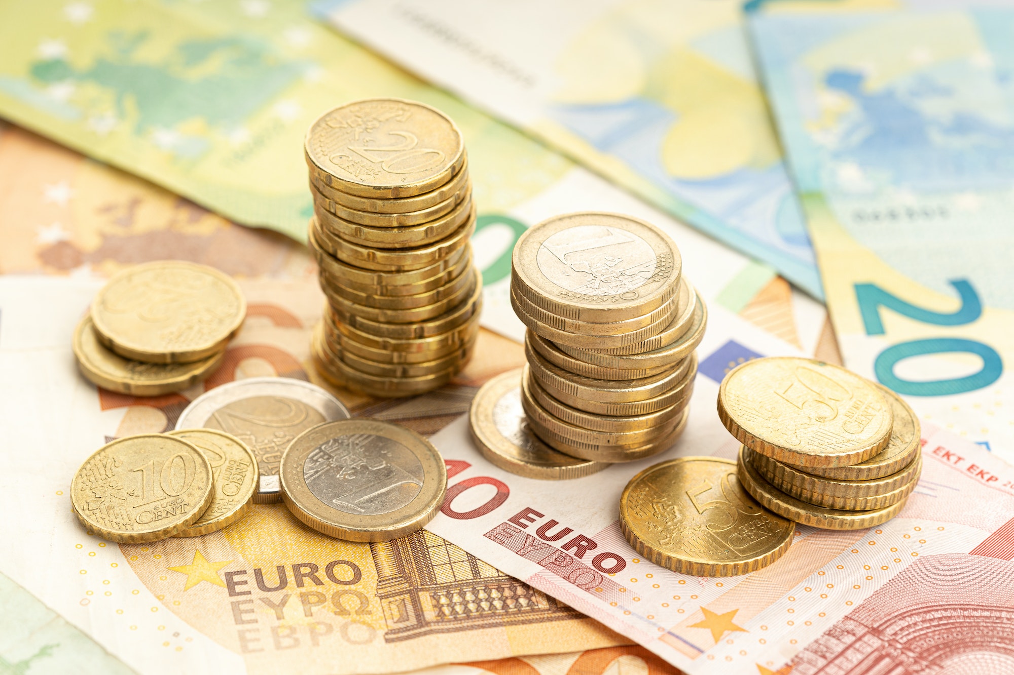 Euro coins and banknotes