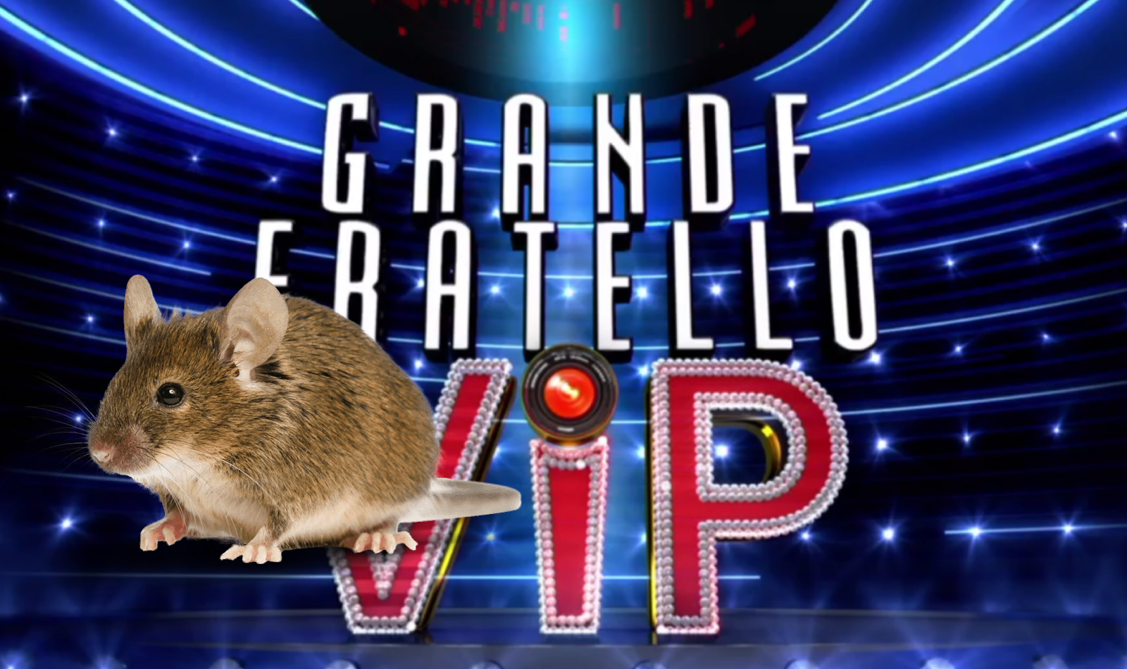 Logo del GF VIP con topolino, il nuovo ospite della casa