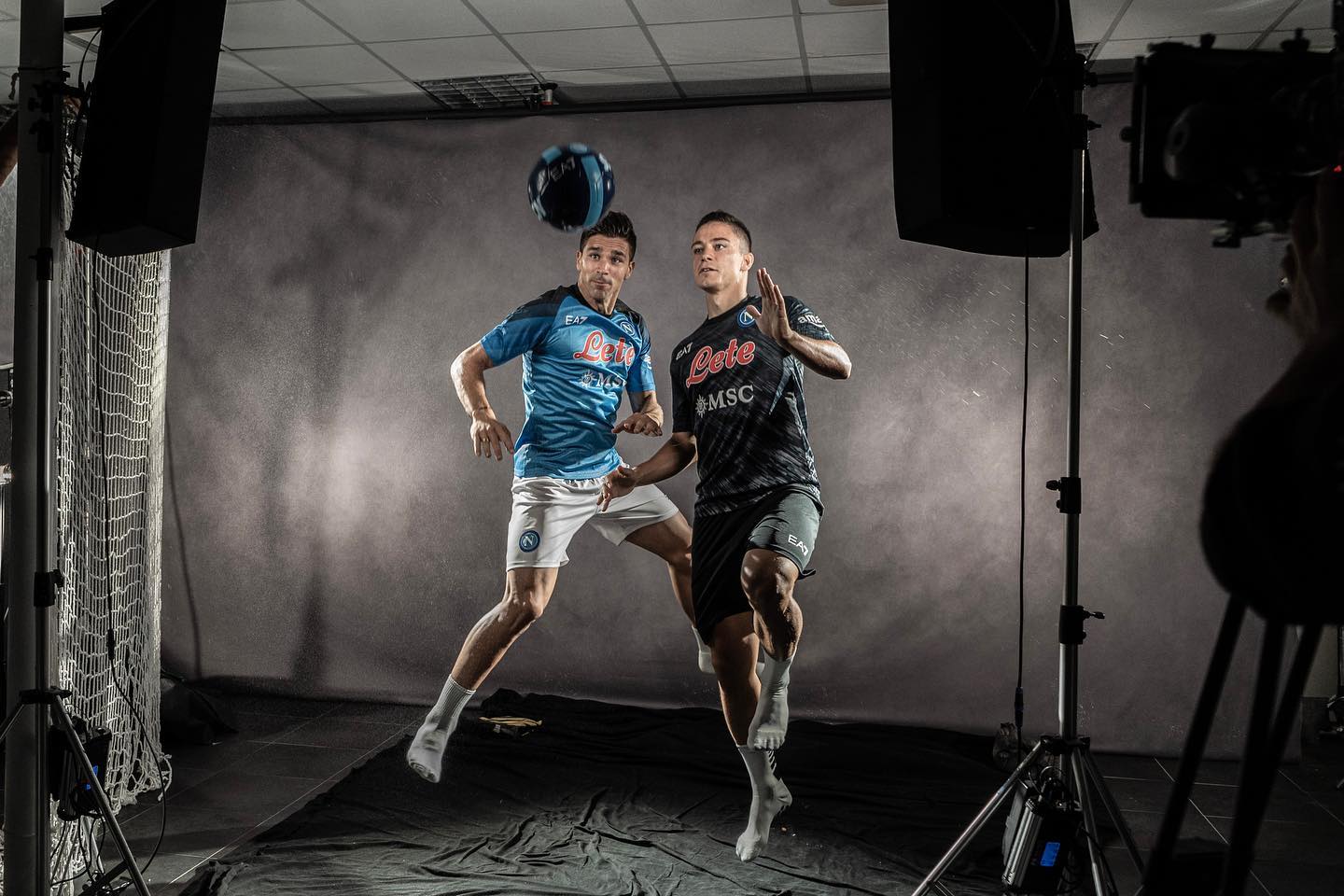 SSC Napoli football players pose for a photo of a calendar