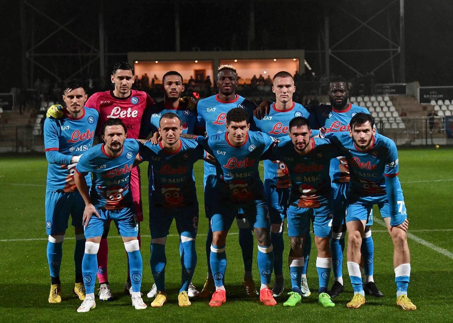 SSC Napoli footballers pose for team photos before a match