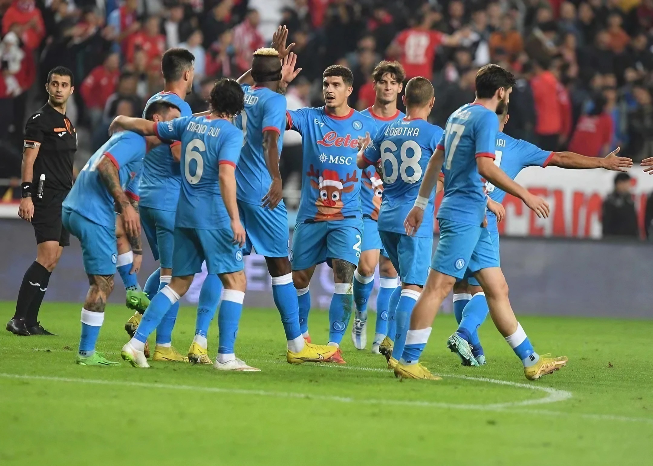 Napoli soccer players on the field