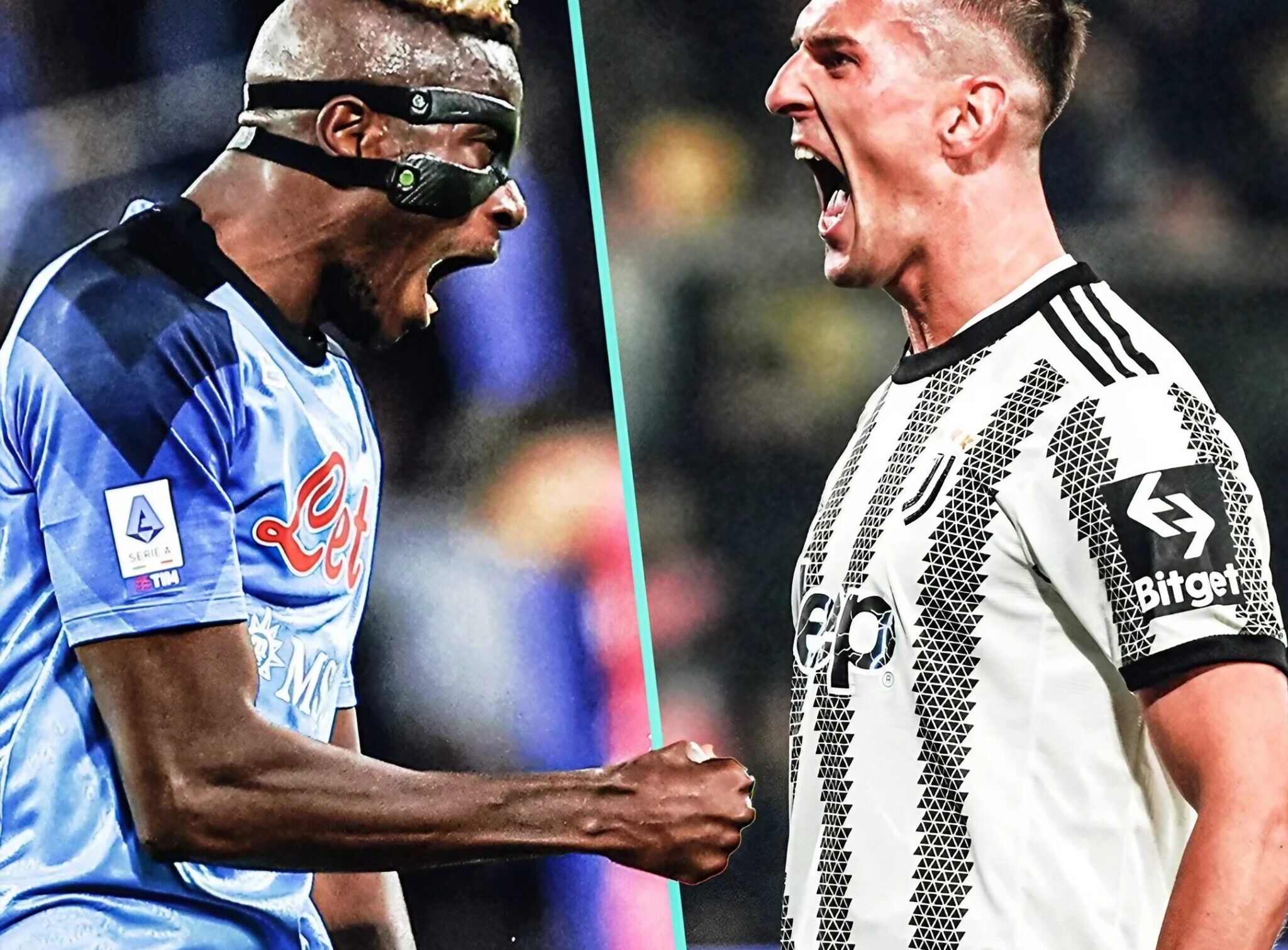 Milik, Juventus footballer, and Osimhen, SSC Napoli footballer, in one graphic