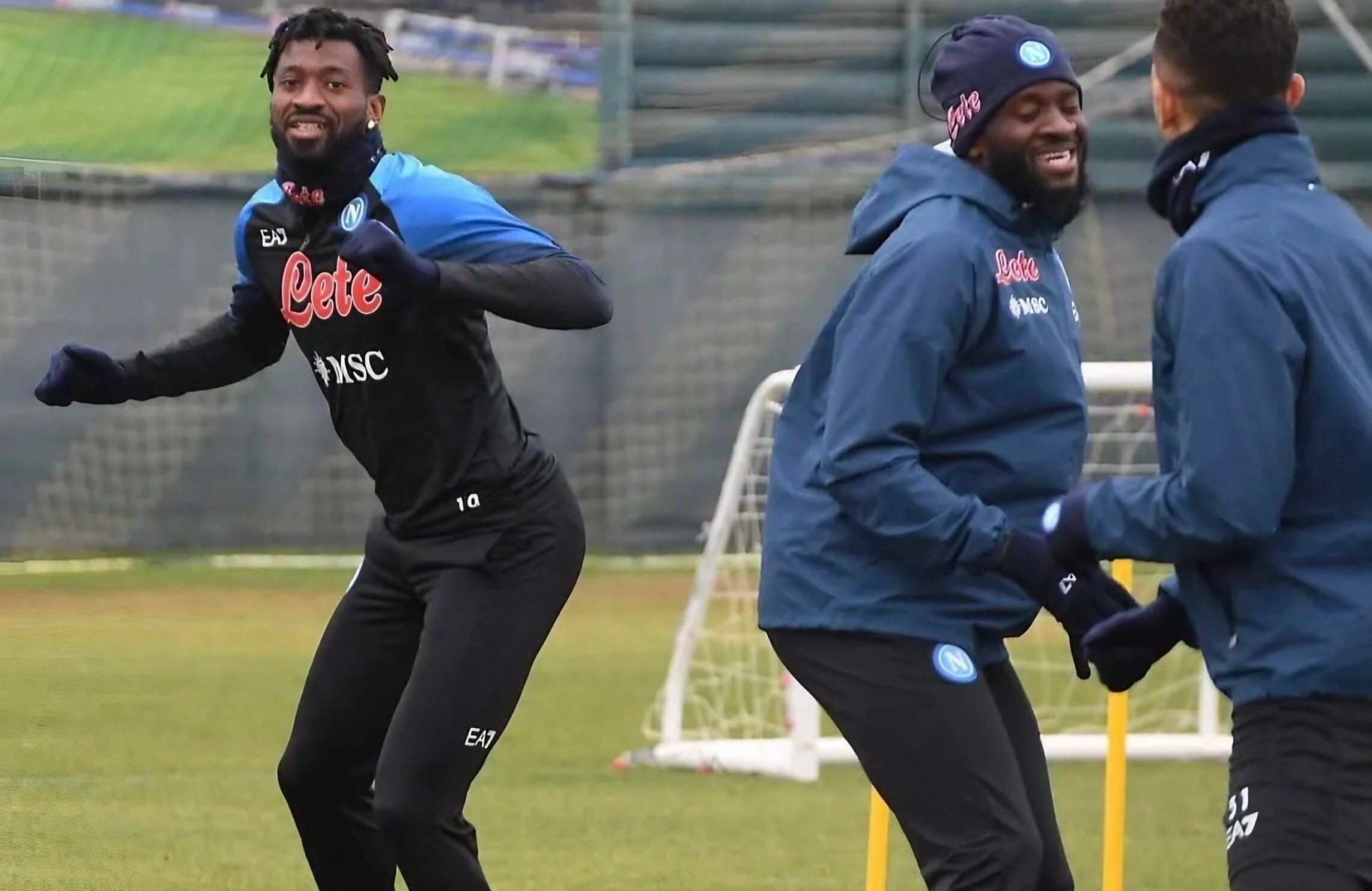 Anguissa and Ndombele, SSC Napoli players, in training