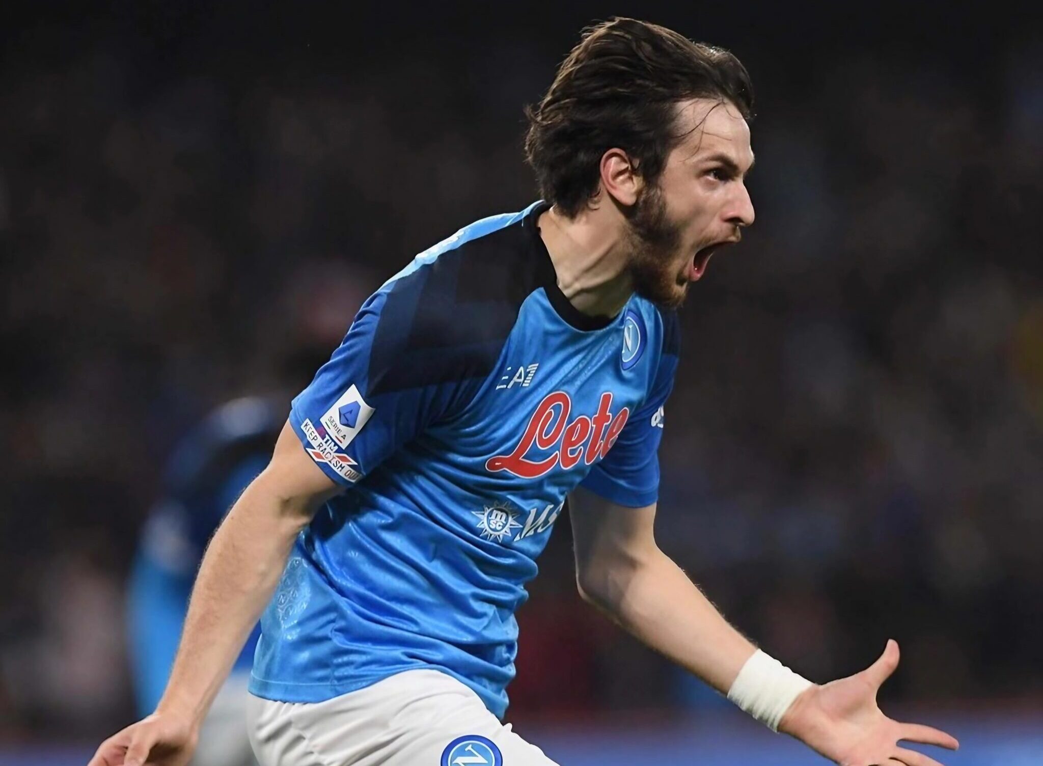 Kvaratskhelia, SSC Napoli footballer, celebrates after a goal