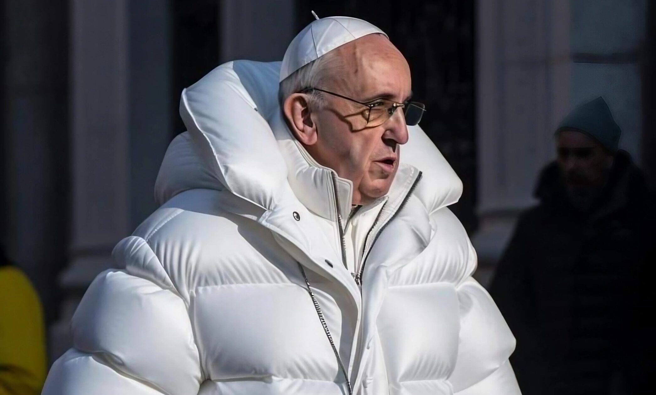 Il papa drippante con piumino in una foto generata con l'IA