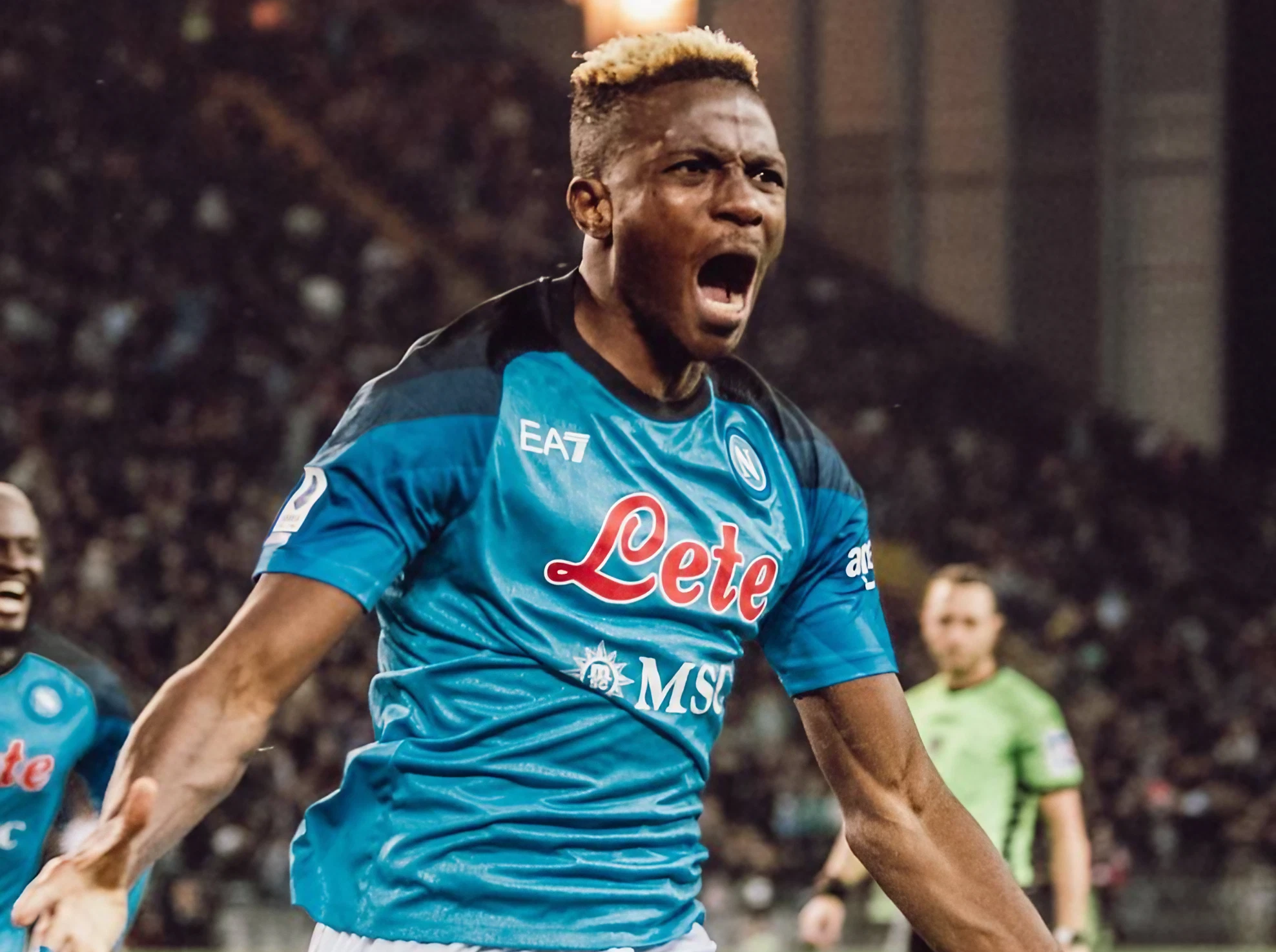 Victor Osimhen, SSC Napoli footballer, celebrates after a goal